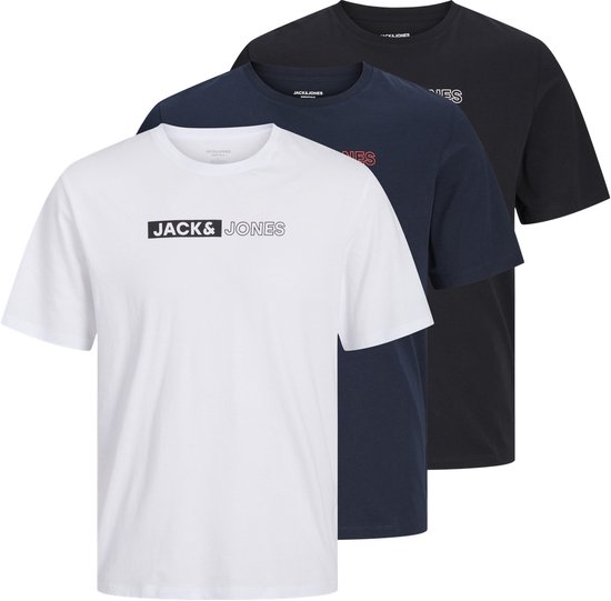 JACK&JONES PLUS JJECORP LOGO TEE PLAYSS NECK 3PK MP PLS Heren T-shirt - Black W. Navy Blazer/White Play 5