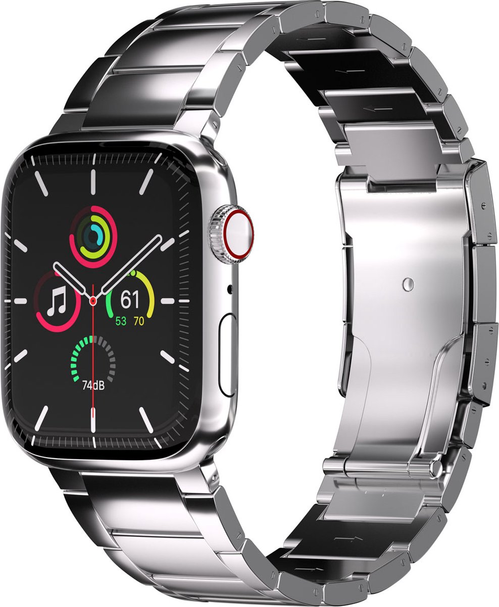 Accezz Glans Titanium bandje geschikt geschikt voor Apple Watch Series 1 / 2 / 3 / 4 / 5 / 6 / 7 / 8 / 9 / SE - 38 / 40 / 41 mm - Zilver