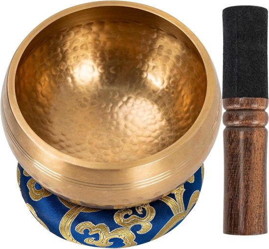 Grote Originele Tibetaanse Klankschaal - 13cm. Klankschaal Set Met Klepel En Klankschaalkussen In Lokta Papieren Geschenkdoos Singing Bowl Uit Tibet