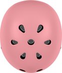 Roze fietshelm voor kinderen, met 11 ventilatieopeningen met donkergrijze randen.