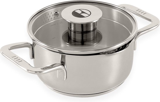 ELLE Gourmet Classique RVS Kookpan met Deksel - Ø 16 cm - Kookpot - PFAS vrij -...