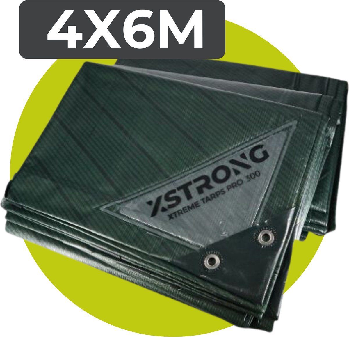 Xstrong Afdekzeil Pro - 4 x 6 m - 300g/m2 - Groen - 100% Waterbestendig en Scheurbestendig - voor daken, zwembaden, tuinmeubelen, voertuigen, fietsen, aanhangwagen