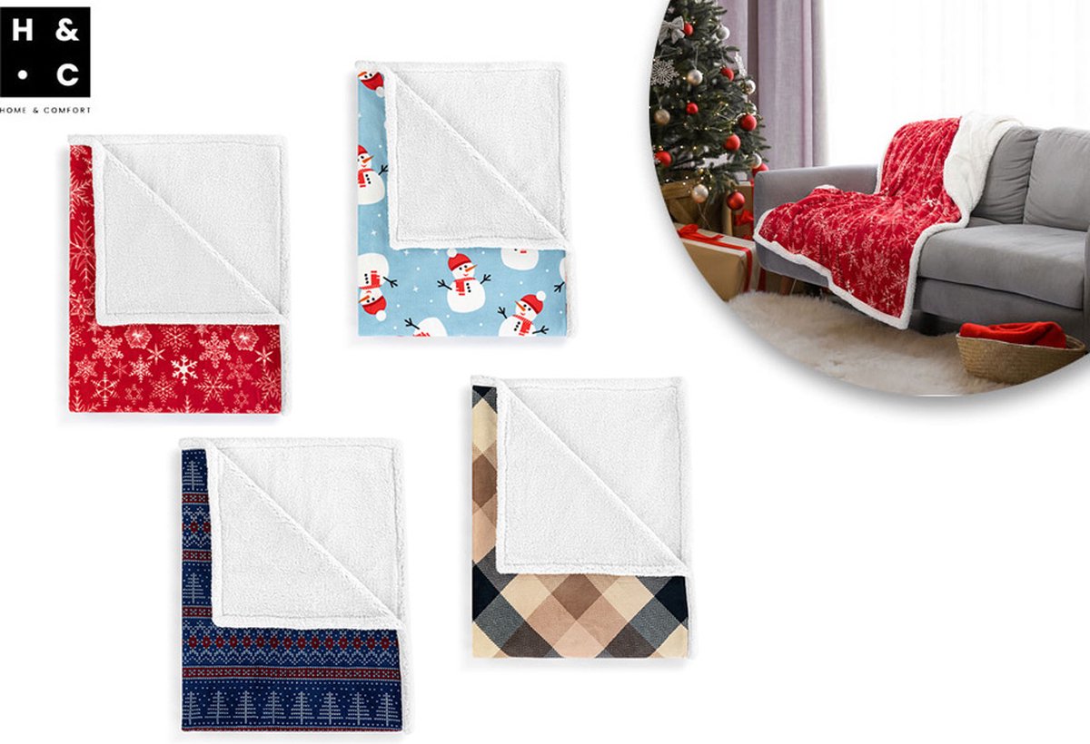 Home & Comfort - Heerlijk zachte plaid met kerstmotief - Chekered taupe
