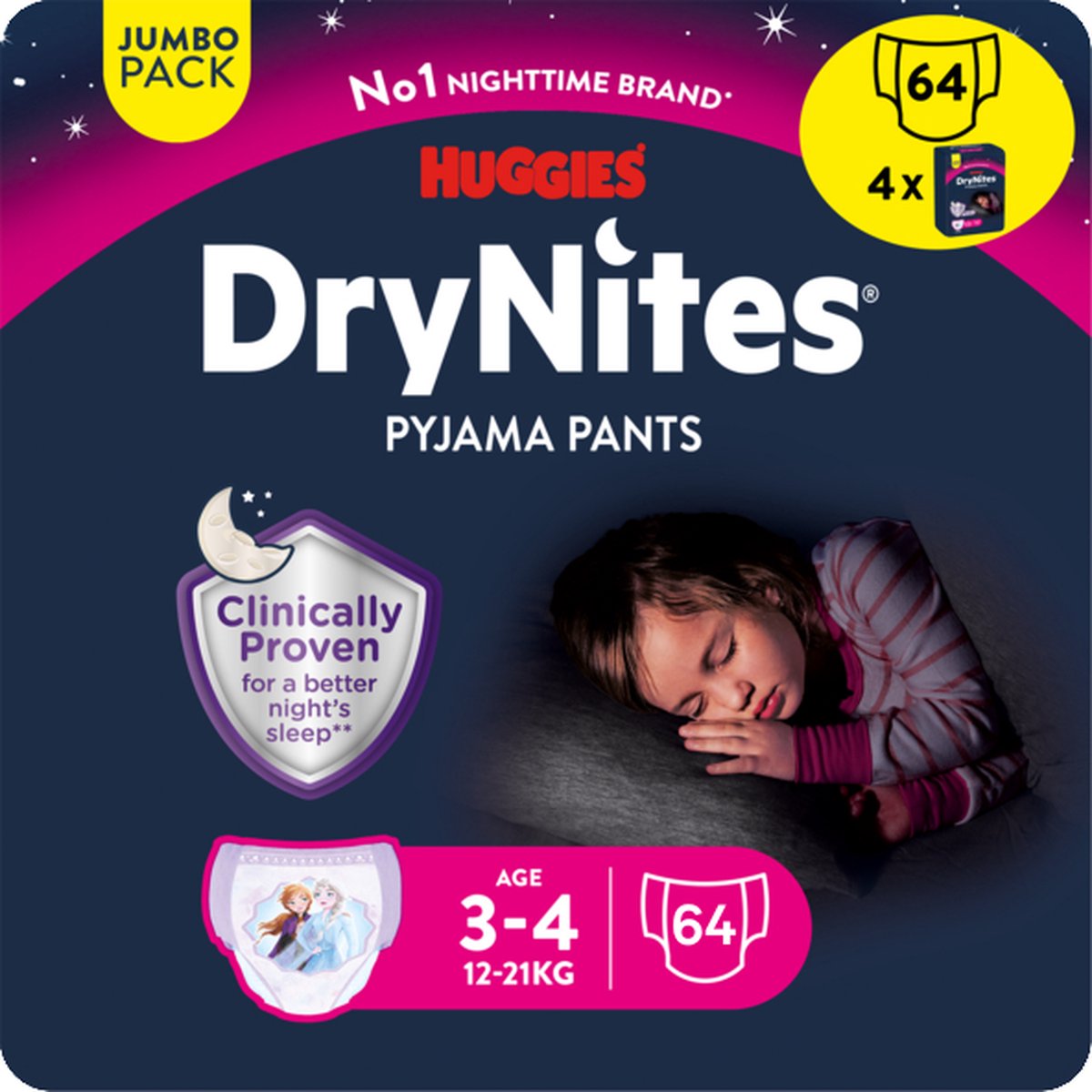 Goedkoopste Huggies DryNites luierbroekjes - meisjes - 3 tot 4 jaar (12 - 21 kg) - 64 nachtbroekjes - extra voordeel