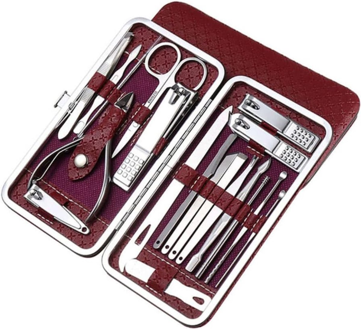 Goedkoopste 19-delige Professionele Manicure Set & Pedicure set met Nagelvijl & Nageltang – Nagelset met Nagelschaartje & Huidverzorging – Manicure Etui - Nagelknipper - behandeling nagels en huid (Bordeaux Rood