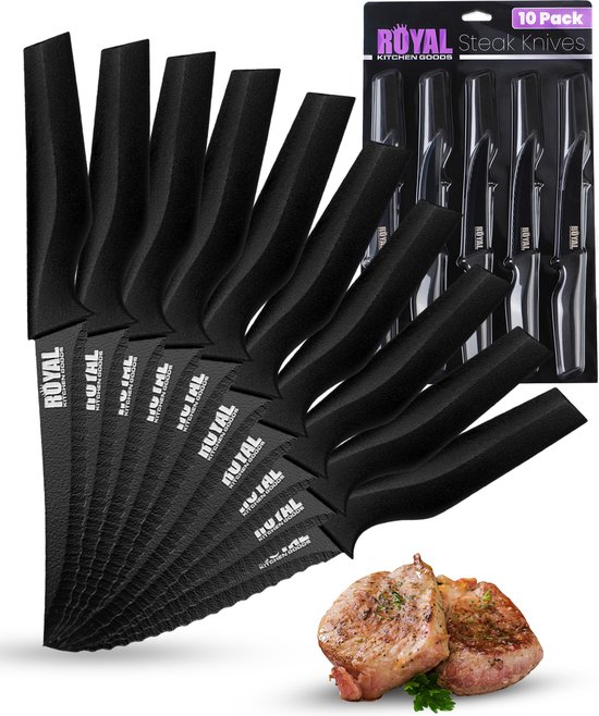 ROYAL KITCHEN GOODS® - Steakmessen - 10 Delige Set - Vleesmessen - Keukenmessen - Bestek - RVS - Vaatwasserbestendig