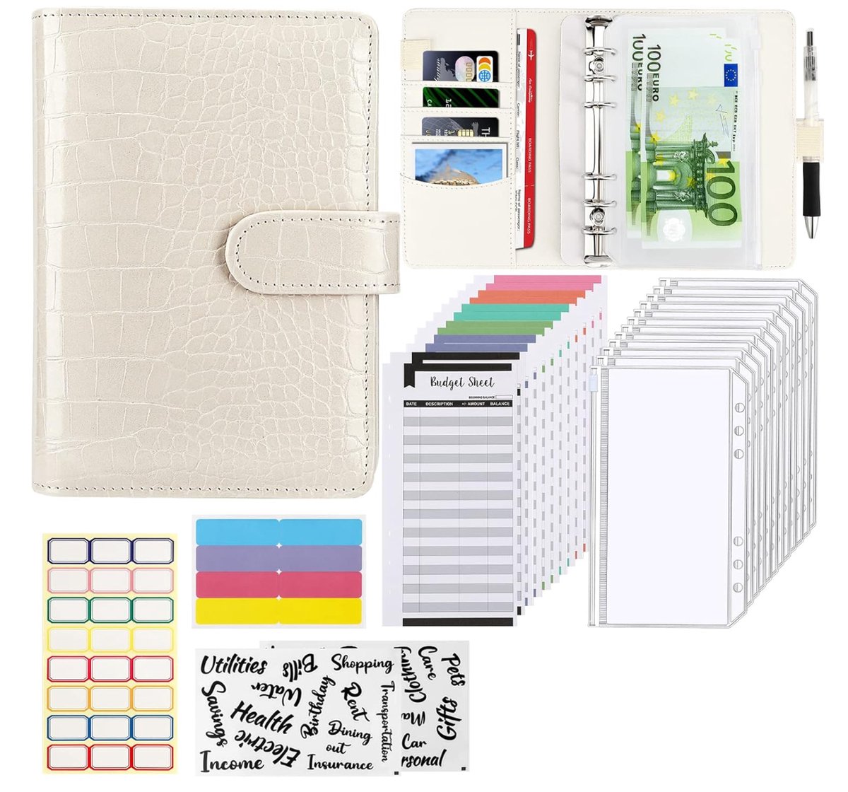 Budgetplanner A6 – Duits – Financieel Dagboek Met 8 Enveloppen, 12 Planners, Etiketten & Stickers – Voor Huishouden, Reizen & Sparen – Roze