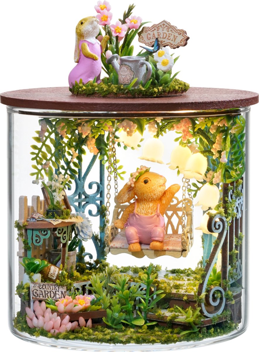 Cute Room - DIY Miniatuur Poppenhuiskit, Doe-Het-Zelf Houten Poppenhuisset met Stofkap, Handwerk voor volwassenen, Creatieve Bouwpakket - Dream Bottle Series - B-113 - Fairytale Garden