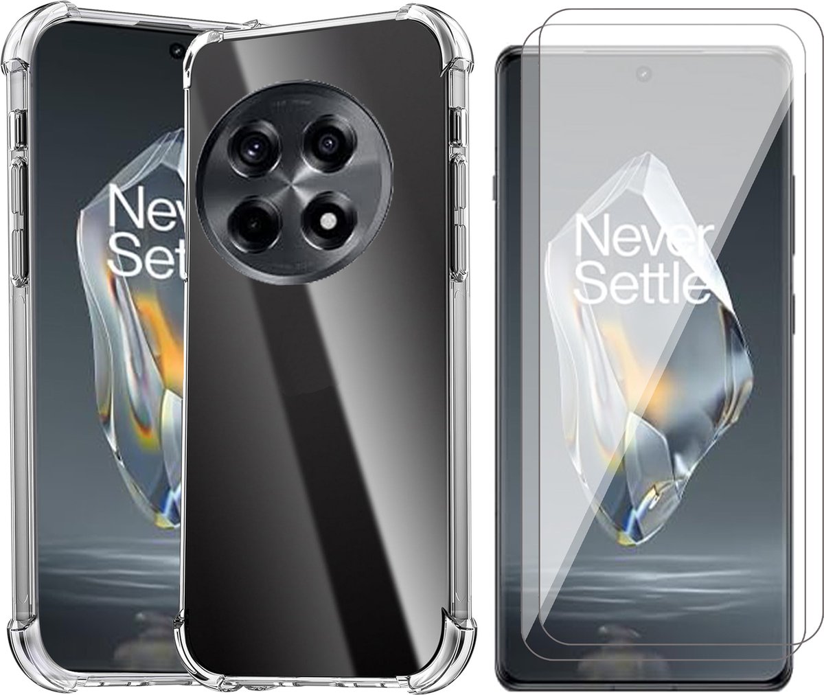 Hoesje geschikt voor OnePlus 12R - 2x Screenprotector Glas - Shockproof Transparant