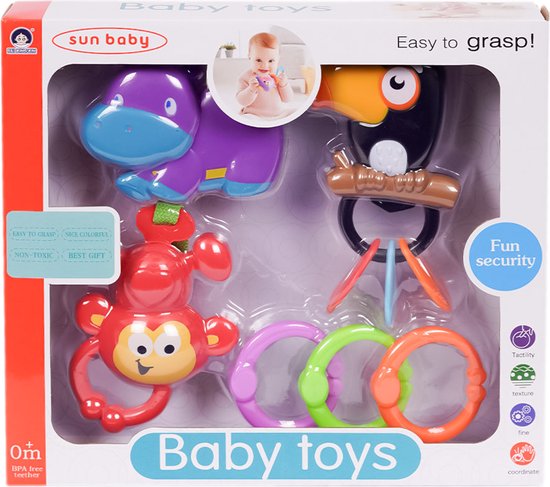 Speelgoedtopdeals - Rammelaar Hangspeeltje Buggyspeeltje - Cadeauverpakking Toekan Nijlpaard Aap van Speelgoed. — afbeelding 2