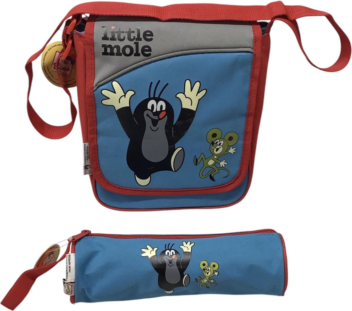 kinderschoudertas en etui van de kleine Mol 26 cm schoudertas tas kinderetui met de Mol etui pennenetui Pencil Case - Potloden & Stiften Opbergen - School Accessoires - Knutselen & Tekenen - Schoolspullen voor Basisschool & Middelbare School