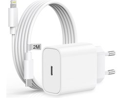 20W USB C Adapter / Oplader Met 2M lightning naar usb C kabel Geschikt voor iPhone 14/ 14 Pro/ 14 Max/ 13/ 13 Pro/ 13 Pro Max/ 12/ 11/ Xr/ Xs Max/ 8/ 8 Plus/ Pro - Oplader / Snellader geschikt voor Apple iPhone