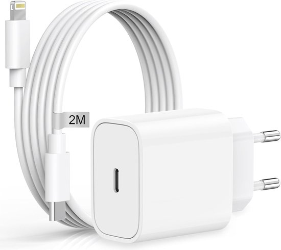 20W USB C Adapter / Oplader Met 2M lightning naar usb C kabel Geschikt voor iPhone 14/ 14 Pro/ 14 Max/ 13/ 13 Pro/ 13 Pro Max/ 12/ 11/ Xr/ Xs Max/ 8/ 8 Plus/ Pro - Oplader / Snellader geschikt voor Apple iPhone