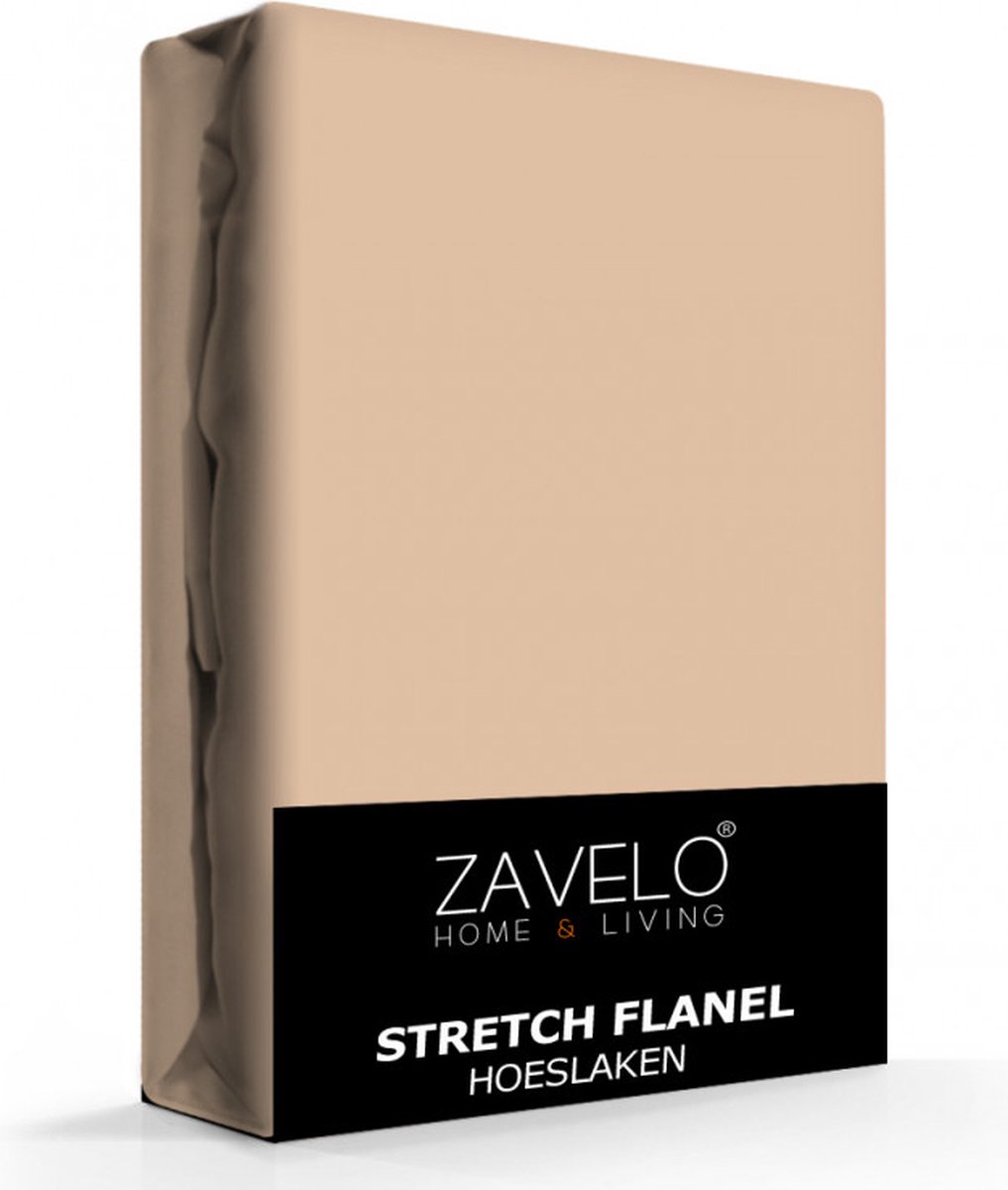 Zavelo Deluxe Stretch Flanel Hoeslaken Zand - 2-persoons (140 x 200 cm) - Heerlijk Warm en Zacht - Perfecte Pasvorm - Hoogwaardige Kwaliteit