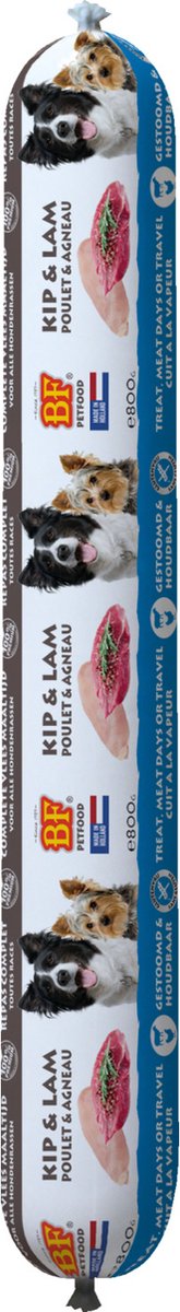 BF Petfood Vleesvoeding worst kip met lam hondenvoer (800 g) 3 x 800 g