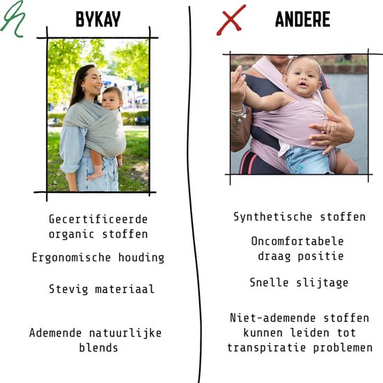 ByKay Stretchy Deluxe - rekbare draagdoek newborn - ergonomisch - tot 18kg - 100% biologisch katoen - Minty Grey - maat M