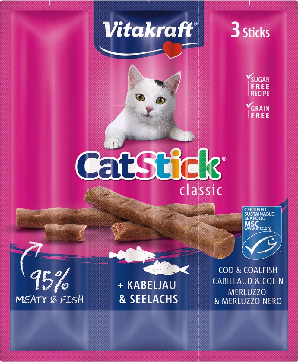 Vitakraft Cat-stick Kabeljauw - Koolvis 3 stuks