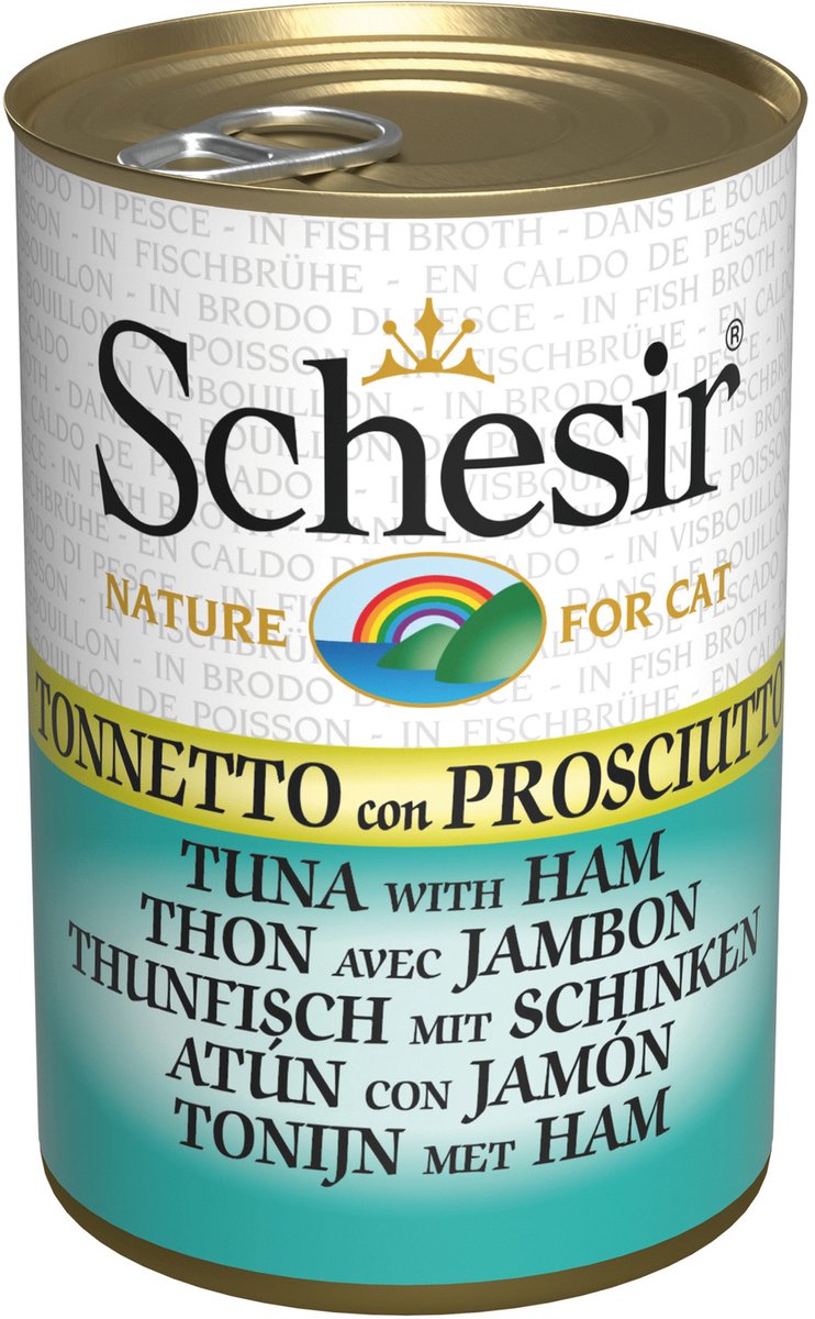 Schesir Kat Blik Gelei 140 g - Kattenvoer - Tonijn&Ham