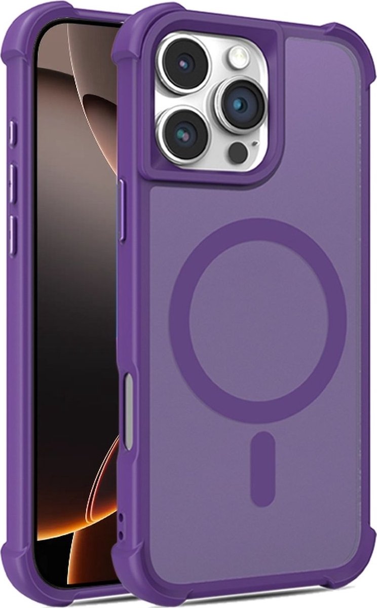 Mobigear Hoesje geschikt voor Apple iPhone 16 Pro MagSafe Telefoonhoesje Hardcase | Mobigear Armor Shield Backcover | Geschikt voor MagSafe | Geschikt voor Draadloos Opladen met Magnetische Ring | MagSafe Case - Paars
