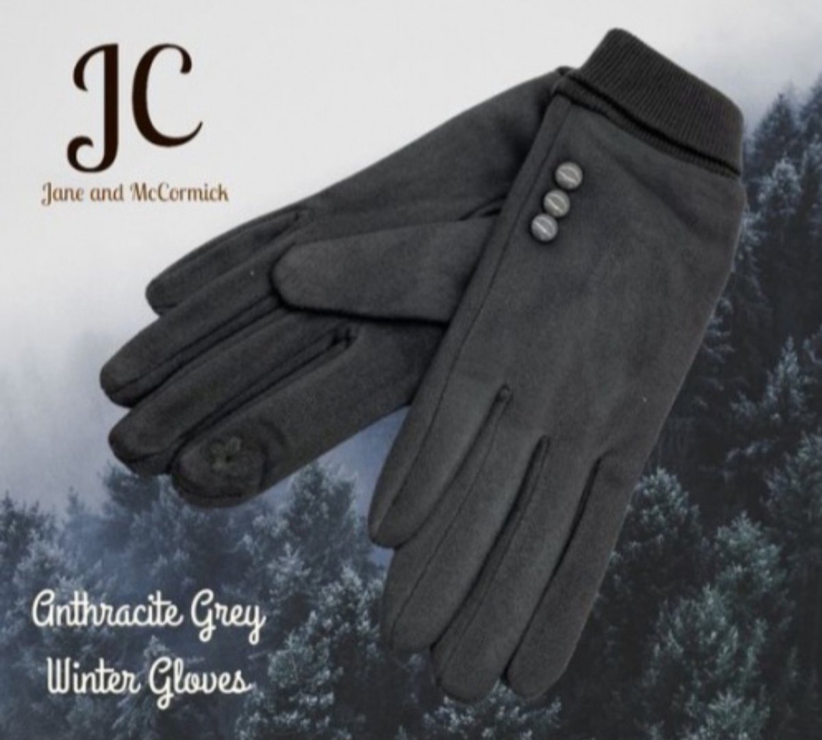Huiscollectie - JC - Herfst Winter handschoenen - Antraciet Grijs - Effen Suède Touch met sierbutton en pols rekband - volwassenen jeugd - vrouwen - casual
