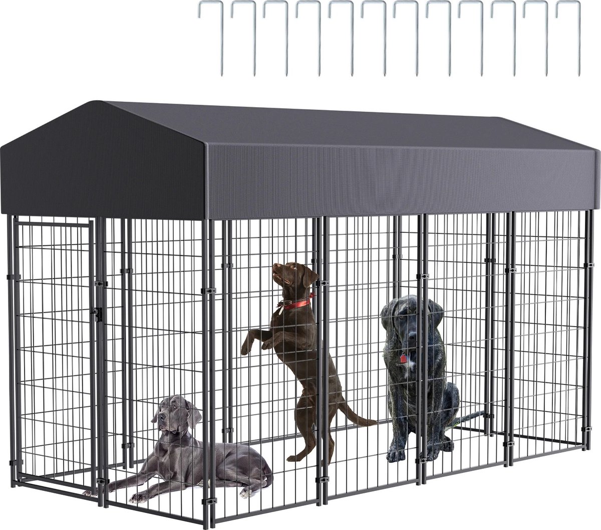 Jurrys Hondenkennel - Hondenhok - Hondenren - Bench - Draadkennel - Grote honden - Waterdicht - Zwart - Maat 248x119x165 cm
