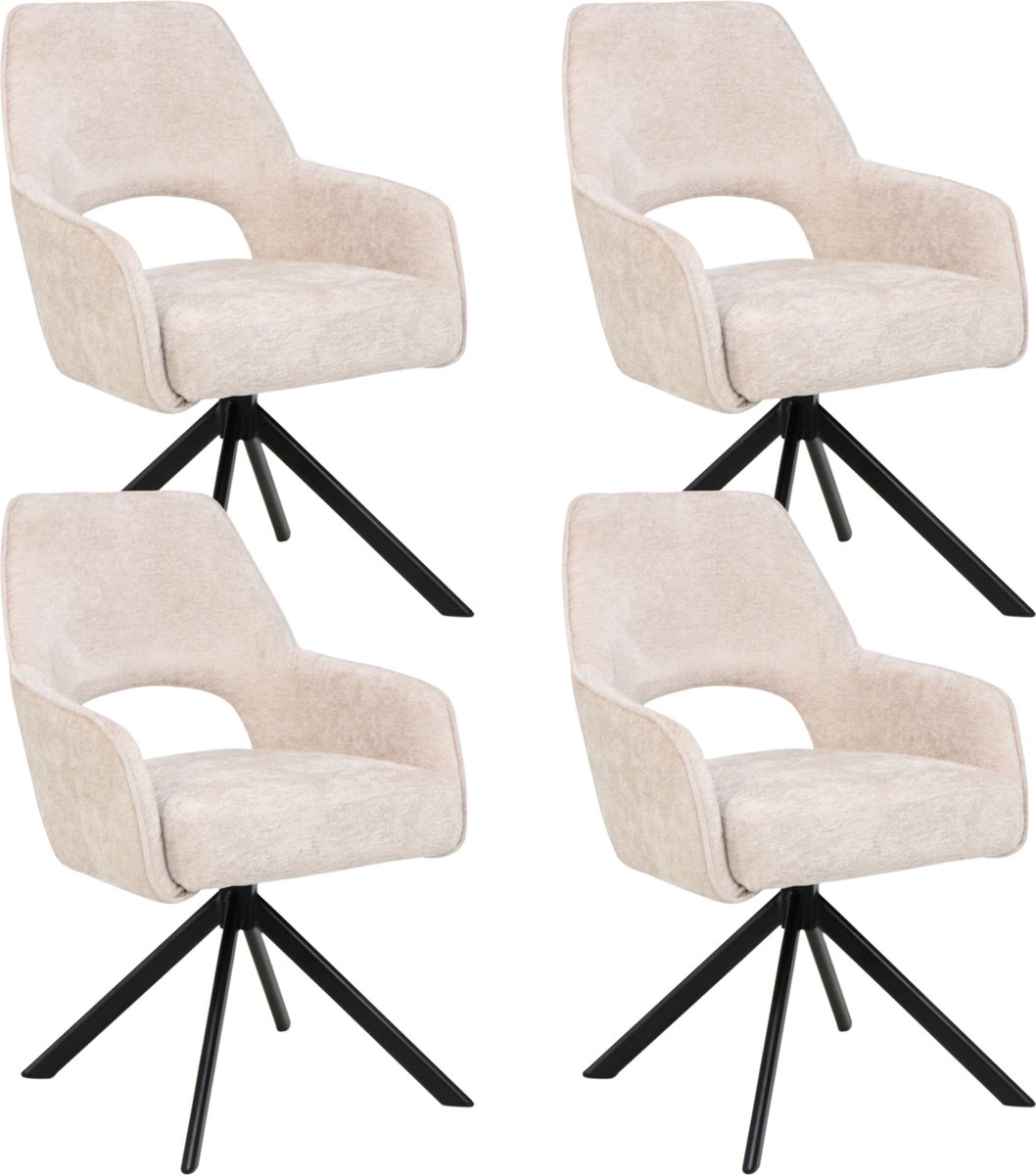 Liam Eetkamerstoel - Beige - Chenille Stof - Set Van 4 - Industrieel Design - Stijlvol en Comfortabel - Metalen Poten