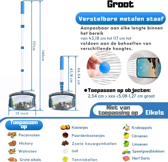 Notenraper - Walnootraper - Notenverzamelaar - Walnoten Raper - Verstelbare Lengte - Blauw - Inclusief opbergtas van Merkloos	 — afbeelding 2