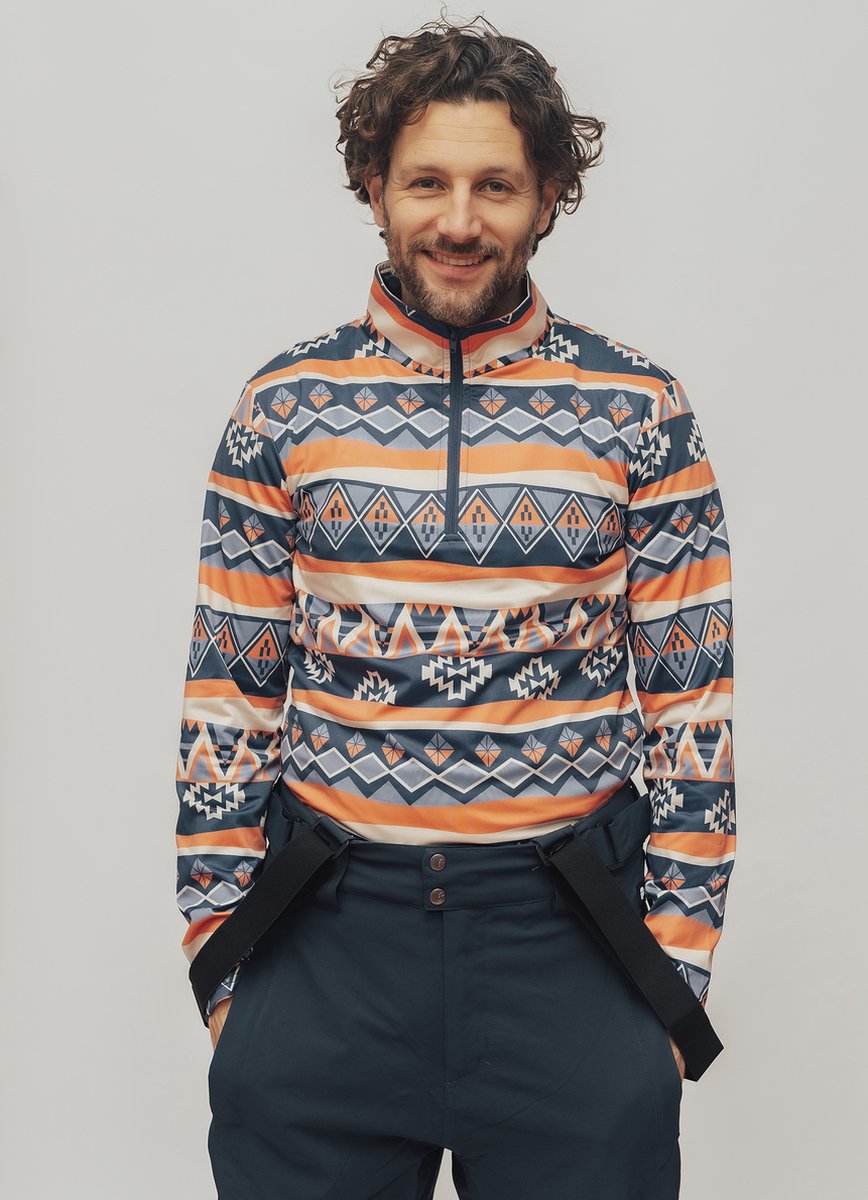 Emski Skipully heren trui met kwart rits voor onder de skijas blauwe print mannen Pully