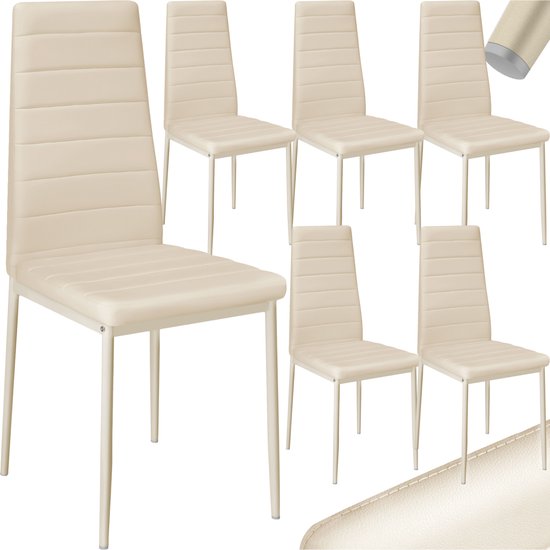 Foto: Tectake eetkamerstoelen kunstleren stoelen met hoge rugleuning set van 6 belastbaar tot 150kg afmetingen 41x 45x98 5 cm moderne stoelen zonder armleuning metalen frame beige