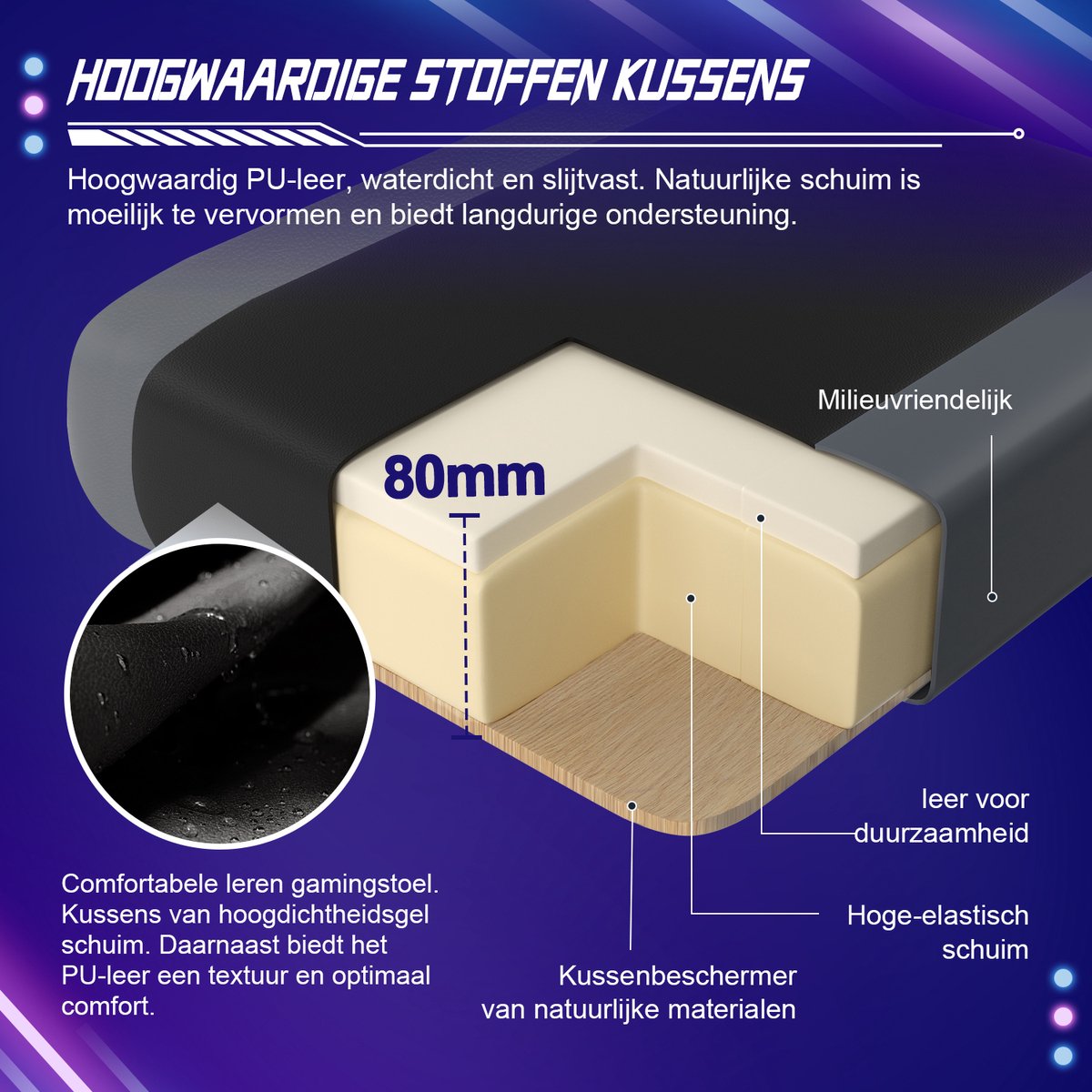 Hiaonyx Gamestoel 170° Verstelbare Rugleuning Grijs - afbeelding 3