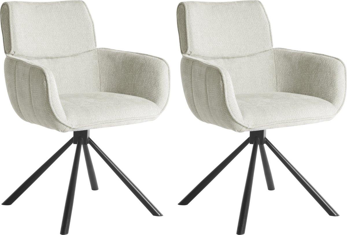 Marta Eetkamerstoel - Set Van 2 - Beige - Linnen Stof - Industrieel - Metalen poten - Stoelen