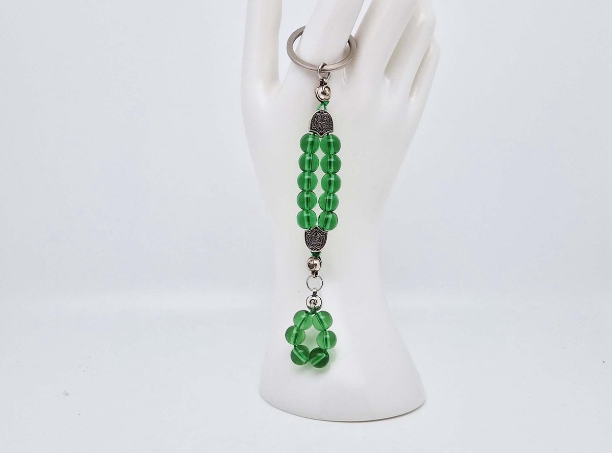 Handgemaakte Natuurstenen Sleutelhanger "Groene kwartz "- Met Natuurstenen hanger - 8 mm diameter van de korrel- Mooie accessoire en decoratie voor de auto-Vaderdag Cadeau -Moderdag Cadeau - Cadeau vrienden