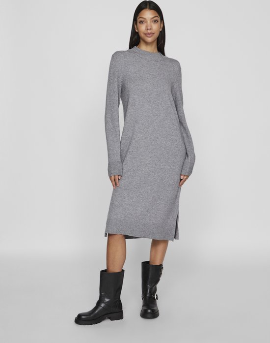 Vila Jurk Viril Crew Neck L/s Midi Dress - No 14061427 Medium Grey Melange Dames Maat - S
