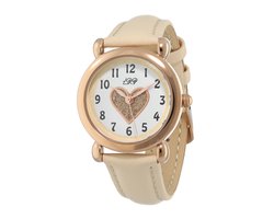 foto van La Rosa Princesa Hart Rosé Kinderhorloge Leer Nude - Ø 27 mm - Verstelbaar - Leren Band - Quartz Horloge - Japans Uurwerk - Analoog