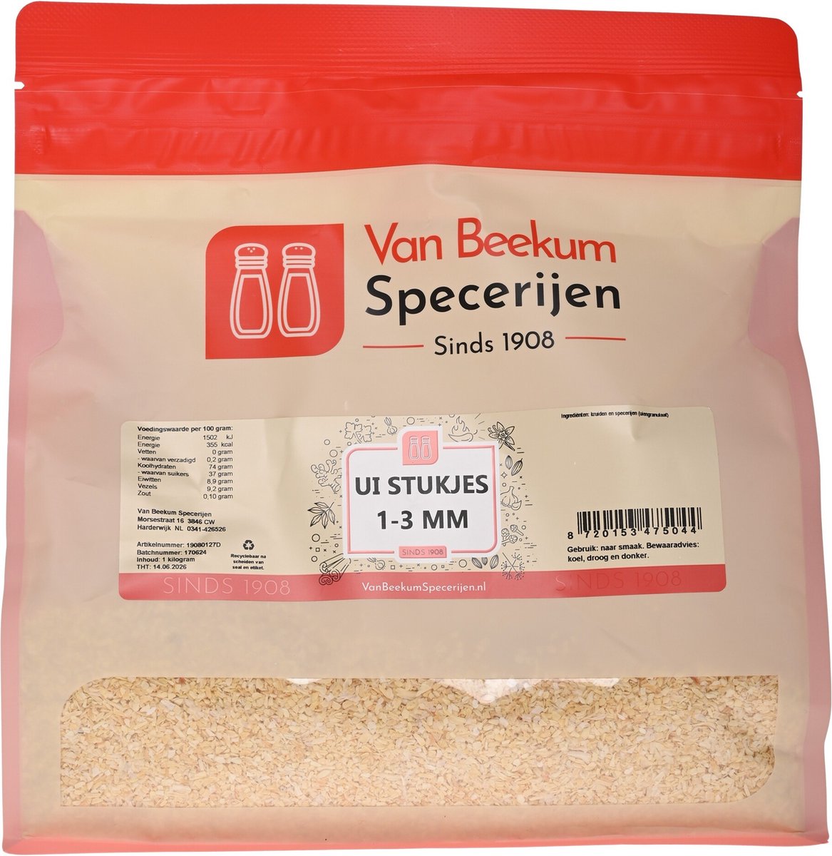Goedkoopste Van Beekum Specerijen - Ui Stukjes 1-3 mm - 1 kilo (hersluitbare stazak