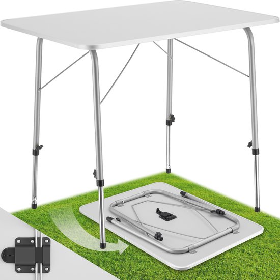 tectake® - Campingtafel opvouwbaar - Draagbare kampeertafel - Vouwtafel buiten - Inklapbare tafel - Weerbestendig - Div. afmetingen – 80x60x68 - Grijs