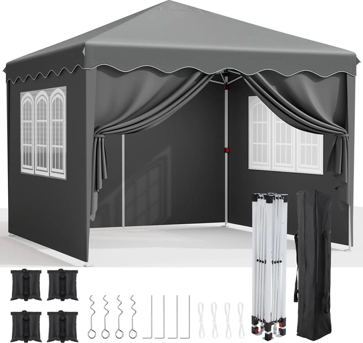 Easy up partytent - Paviljoen tent - 3x3 m Partytent opvouwbaar - Waterdicht - Incl. opbergtas - Met zijwanden - Aluminium frame - HDPE zeil