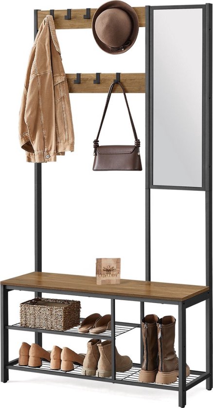 O'DADDY Porte-manteau avec miroir marron | - Marron