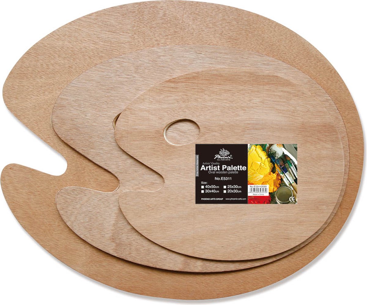 Verfpalet - Ovaal - Hout - 28cm x 42cm - schilderpalet - mengpalet