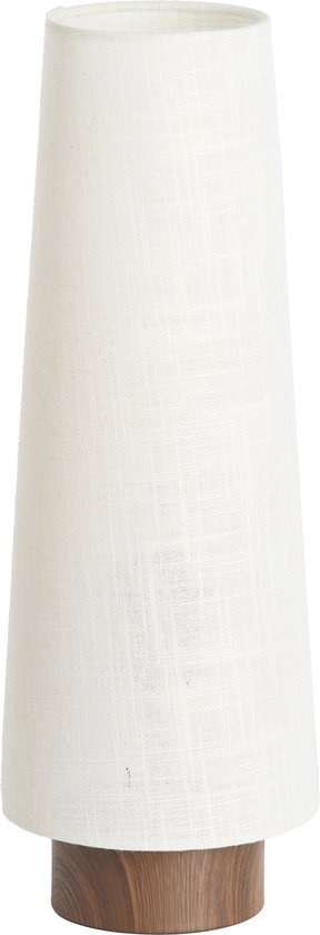 Abat-jour conique en tissu crème sur pied en bois de la lampe de table Howie.