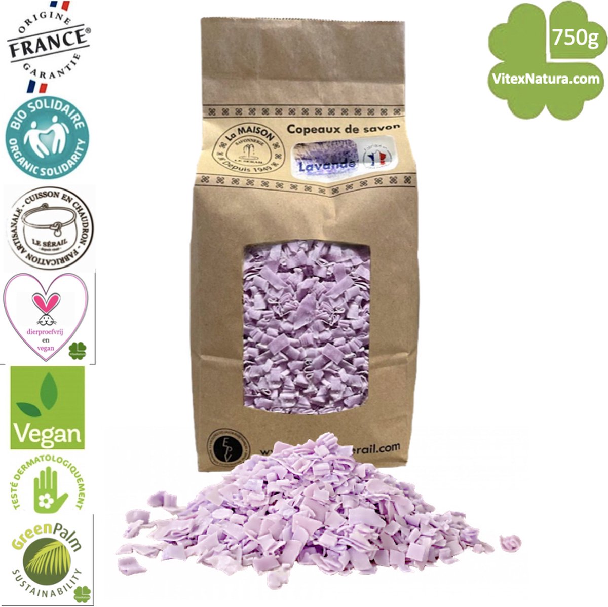 Goedkoopste Marseille zeepvlokken met lavendel olie | 750g | Ecologisch en Milieuvriendelijk | Ambacht | Le Serail