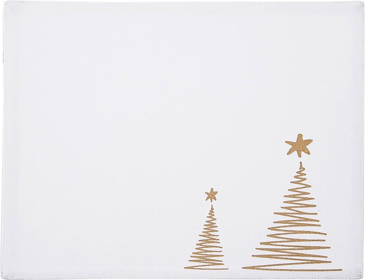 Placemat Katoenen Kerst Wit KERSTBOOM 33,5x26 cm - Tafelonderzetter