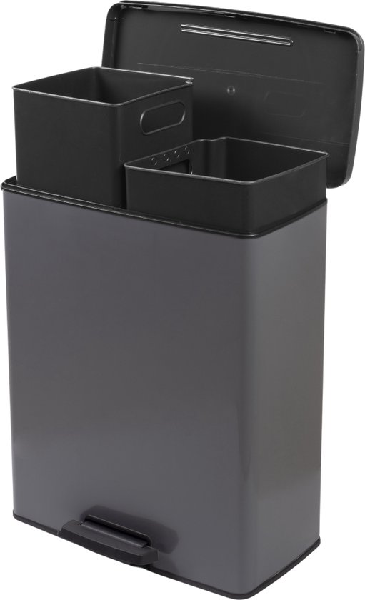 Curver Decobin Duo Prullenbak - 26L+26L - Rechthoekig - Cool Grey