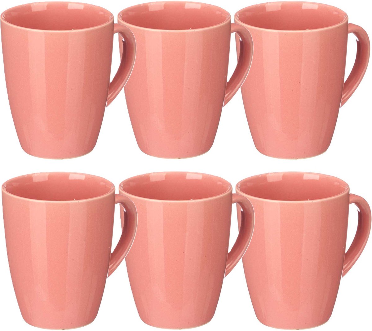 Vessia Design koffie mokken/bekers met oor - 6x stuks - roze - keramiek - 330 ml