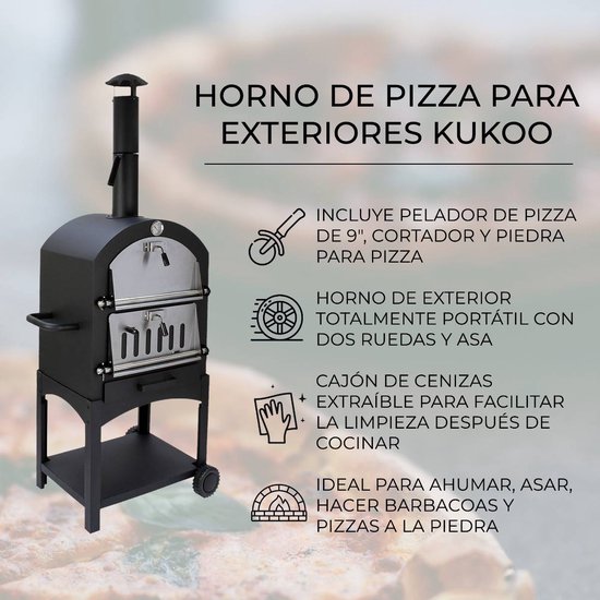 Buiten pizzaoven & hoes - matzwart - 156x64x43cm - incl pizzasteen — afbeelding 3