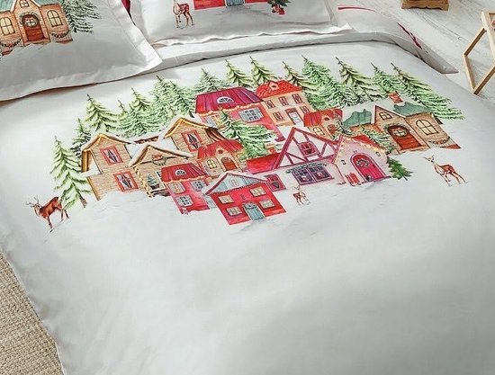 Parure de couette Wit et rouge pour lit double thème Noël 200 x 220 cm\ Set de couette White et rouge pour lit double thème Noël 200 x 220 cm