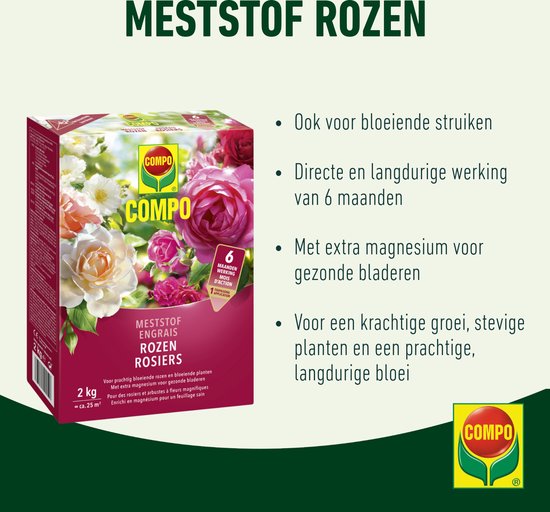 COMPO Engrais Rosiers - effet direct et long 6 mois - pour une forte croissance et une belle floraison - carton 2 kg