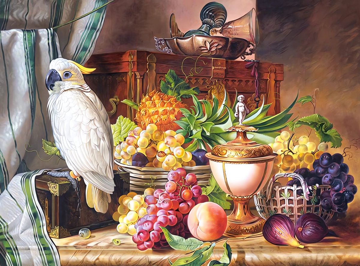 5D Diamond Painting Vierkante steentjes - Painting maat 50x70cm - Volledige bedekking - Complete set - Fruiten - Papegaai