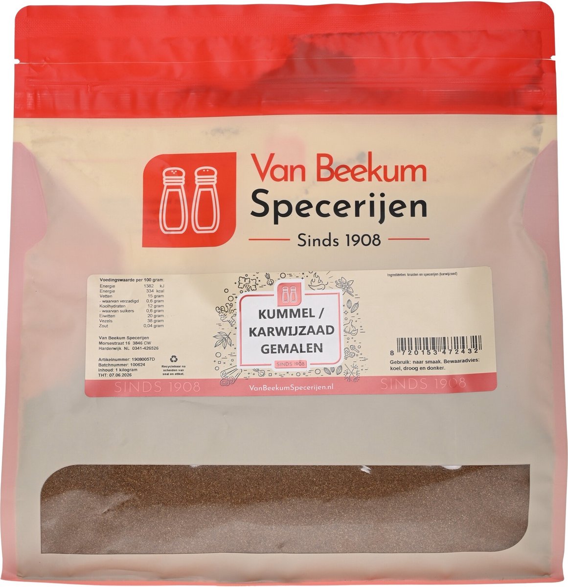 Goedkoopste Van Beekum Specerijen - Kummel / Karwijzaad Gemalen - 1 kilo (hersluitbare stazak