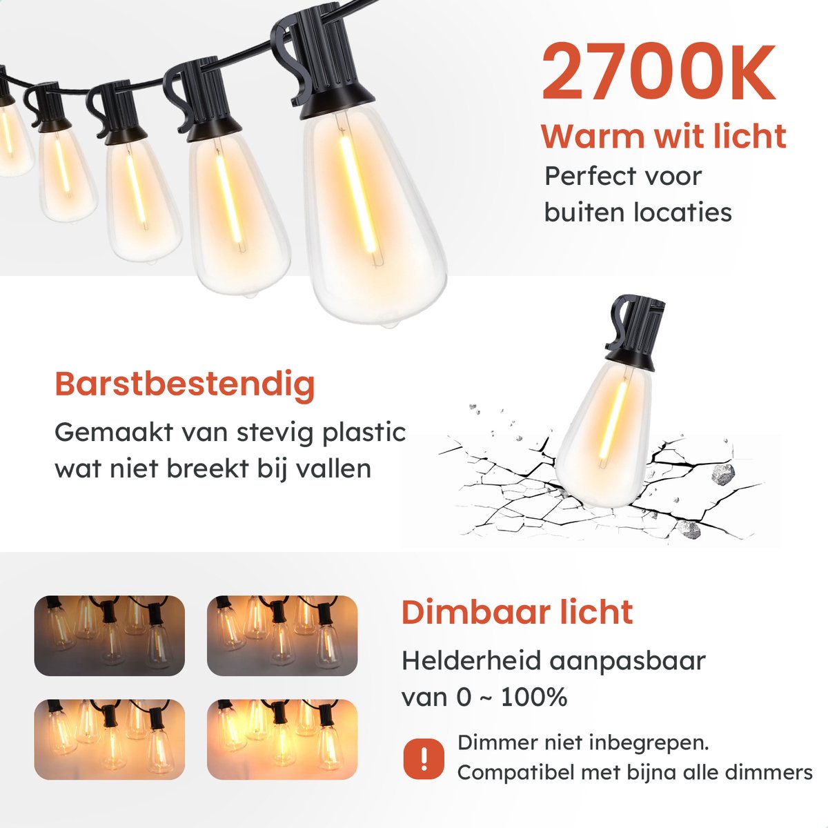 ONSTUY Lichtsnoeren voor Buiten,15 Meter G40 LED Buiten